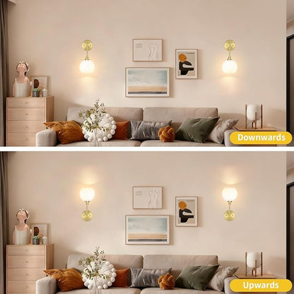 Battery Operated Wall Sconces Set of 2, Gold Rechargeable Wireless Wall Lights with Milky White Shade, 12 RGB and 3CCT Dimmable Wall Lamps with Remote for Bedroom Living Room Hallway
