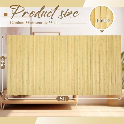 Juexica 2 Pcs Natural Bamboo Wall Panel for Interior Wall 48''x96'' Bamboo Covering Renewable Pole Wainscoting Room Divider Wrap Decor for Bedroom Living Room Kitchen Island Office (Natural)