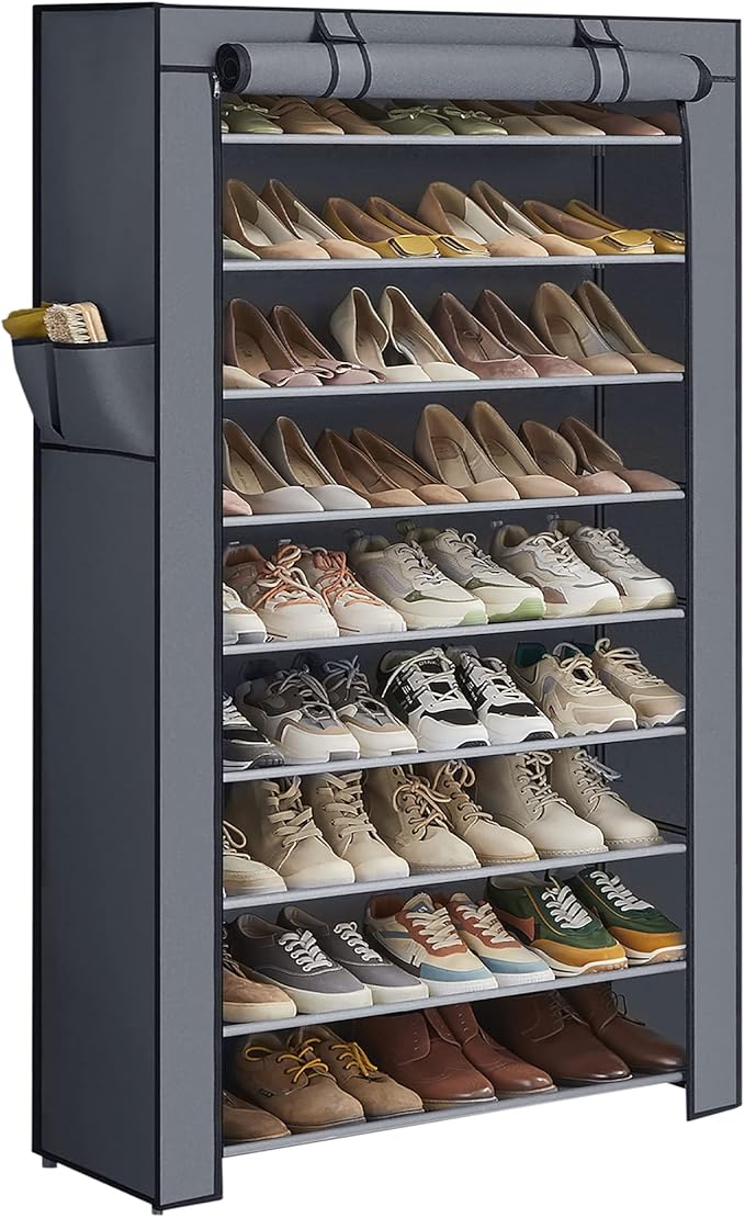 SONGMICS 10-Tier Shoe Rack, Shoe Storage Cabinet with Dustproof Cover, Free-Standing Shoe Storage Organizer for Closet, Entryway, Hold 40-50 Pairs of Shoes, for Sneakers, High Heels, Gray URXJ36G