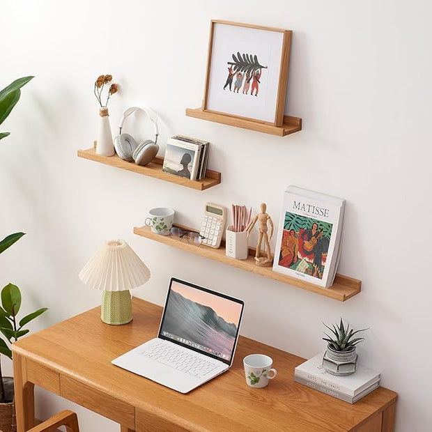 Oak Floating Shelves 16 Inch Wall Shelves for Decor and Storage, 4 Inch Deep Natural Solid Wood Shelf, Picture Ledge Shelf for Bedroom Bathroom Living Room KitchenLaundry Room