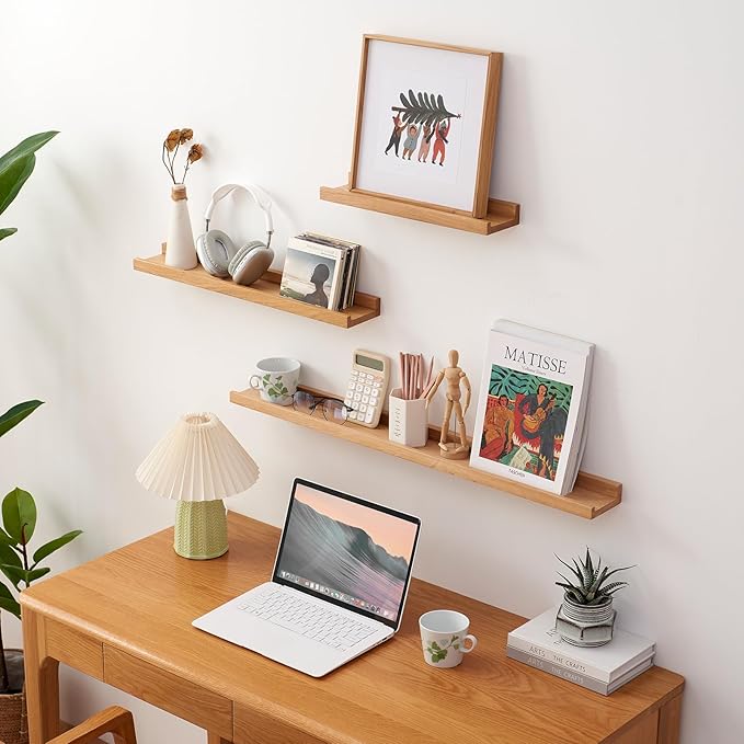 Oak Floating Shelves 12 Inch Wall Shelves for Decor and Storage, 4 Inch Deep Natural Solid Wood Shelf, Picture Ledge Shelf for Bedroom Bathroom Living Room KitchenLaundry Room