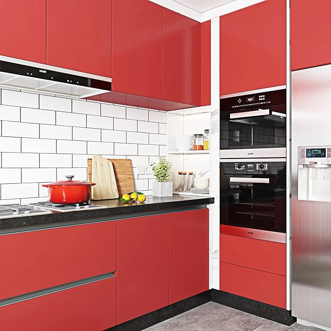 Livelynine 24 Inch Red Contact Paper for Cabinets Countertops Shelves Matte Red Wallpaper Peel and Stick Waterproof Kitchen Cabinet Covers Removable Wall Paper Red Vinyl Wrap for Cabinets 197"L Large