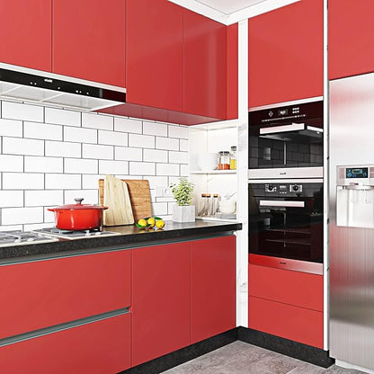 Livelynine 24 Inch Red Contact Paper for Cabinets Countertops Shelves Matte Red Wallpaper Peel and Stick Waterproof Kitchen Cabinet Covers Removable Wall Paper Red Vinyl Wrap for Cabinets 197"L Large