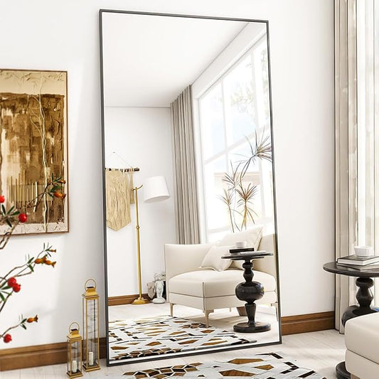 VooBang Large Full Length Mirror 78" x 35" - Shatterproof Floor Full Body Mirror with Aluminum Alloy Frame, Freestanding, Hanging, or Wall-Leaning, for Bedroom, Living Room, Dressing Room, Black