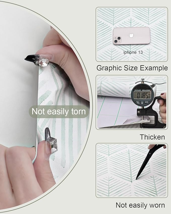 MelunMer Modern Peel and Stick Wallpaper Boho Contact Paper for Cabinets/Drawers 276In L 17.3In W Self Adhesive Removable Wallpaper for Bedroom/Bathroom Waterproof Geometric Contact Paper Green/White