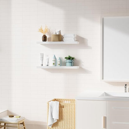 Bellsal Floating Shelves for Wall, White Engineered Wood Wall Shelf Set of 2, 24" Walls Mounted Floating Shelf for Kitchen, Living Room, Bedroom, Bathroom Storage, Book Shelf for Home Decor