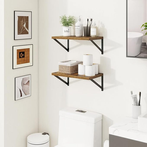 Axeman Deep Floating Shelves | 16 Inch Brown Wall Shelves Set of 2 | 10 Inch Deep Wood Floating Shelves for Wall | 16" W x 10" D Rustic Brown Shelves for Living Room Bathroom Kitchen