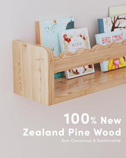 Nursery Book Shelves, Scalloped Shelves, Floating Book Shelves for Wall, Nursery Deocr for Baby, Toddler(Wood, 23 Inches)