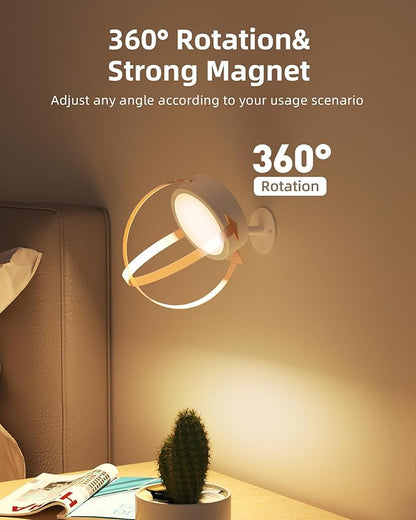 EZVALO LED Wall Mounted Light, 3000mAh Rechargeable Cordless Wall Sconce, 3 Color Temperatures, Dimmable with Remote & Touch Control, 360° Rotatable for Bedroom, Bedside, Reading, Study (White)