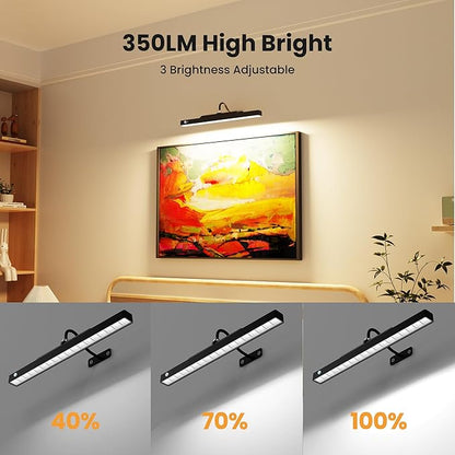 2 Pack Picture Lights for Wall Paintings Motion Activated – 16'' Rechargeable and Cordless Wall Sconce Pictures, 350LM Artwork Light for Gallery, Portraits,Poster(Black)