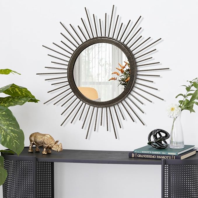 Sunburst Spoked Large Wall Mirror Boho Home Circle Art Mirror Modern Metal Mirror for Wall Decorative Bathroom Bedroom Vanity Hallway Balcony Living Room Entryway 20