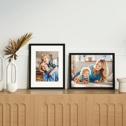 11x14 Picture Frame Set of 9, Display Pictures 8x10 with Mat or 11x14 without Mat, Multi Collage Gallery Square Photo Frames for Wall or Tabletop, Black