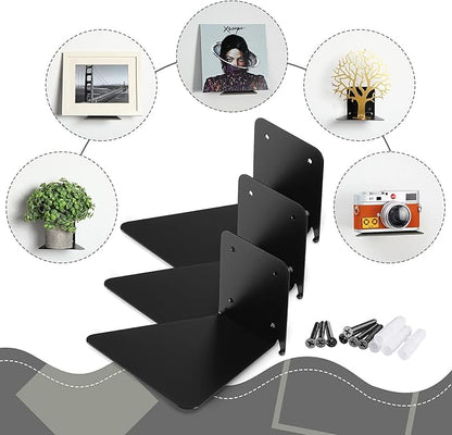 Jetec 6 Pack Invisible Floating Bookshelf Wall Mounted Floating Bookshelves Heavy Duty Book Organizers Hidden Book Shelf Metal Shelves Holder for Books Bedroom Living Room Home Office (Black)