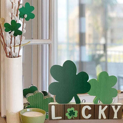 Lucky Wooden Sign St. Patrick's Day Table Decor Shamrock Home Office Table Top Decor Centerpiece Decorations for Tiered Trays Shelf Coffee Bar Mantle Windowsill