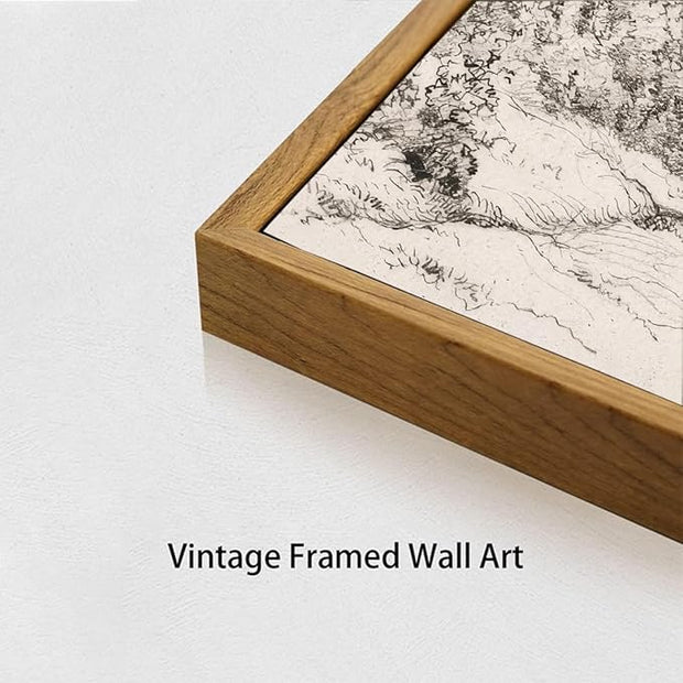 OIQArtOIQ Vintage Landscape Canvas Wall Art Framed Natural Scenery Painting Artwork Prints France Country Wilderness Farmhouse Decor Pictures Kitchen Bedroom Living Room Bathroom