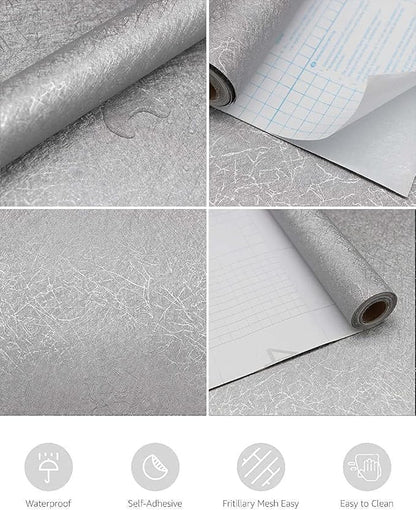 Abyssaly 15.7 inch X 118 inch Silver Grey Wallpaper Embossed Self Adhesive Peel and Stick Removable Home Decoration Vinyl Cabinet Countertops Furniture Countertop Solid Color Shelf Paper Silk