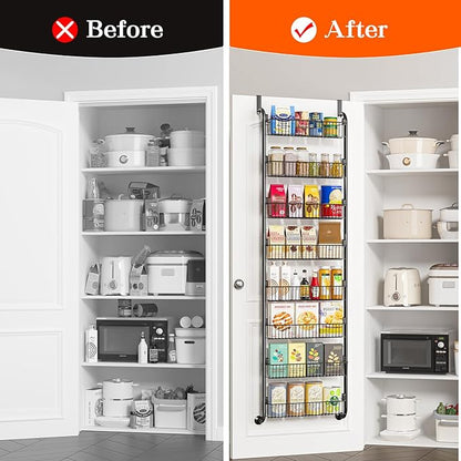 MIAOLI Over the Door Pantry Organizers and Storage, 8-Tier Spice Rack, Home & Kitchen Storage Shelves for Cabinet, Large Capacity Hanging Seasoning Organizer, Laundry Room Organization, Black