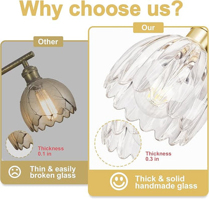 Vintage Bathroom Light Fixtures,2-Light Hardwired Vanity Lights with Clear Tulip Glass Shade,Gold Bathroom Vanity Light for Mirror Restroom,E26 Socket,14.57 in(Bulbs Not Included)