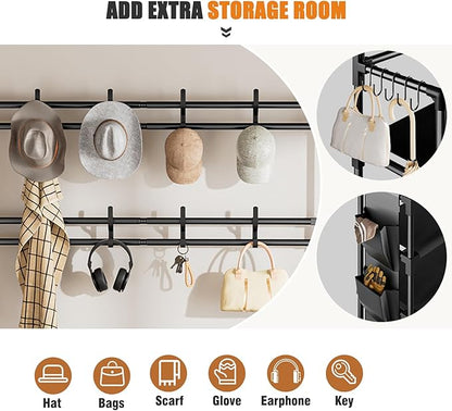 OYREL Shoe Rack 5 Tier Shoe Racks Organizer 20-25 Pairs Shoes Rack for Closet Entrance Shoe Storage Organizer with Hooks and Side Pocket Entryway Shoe Holder Space Saving Free Standing Shoe Racks