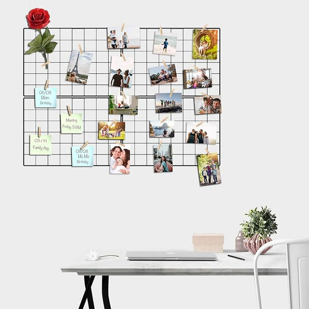 Wire Wall Grid Panel for Photo Display, DIY Iron Picture Frames Collage For Hanging Wall Decor, Foldable Multi Pictures Organizer with 12 Clips, 28'' X 22'' Inch.(2 Pack)
