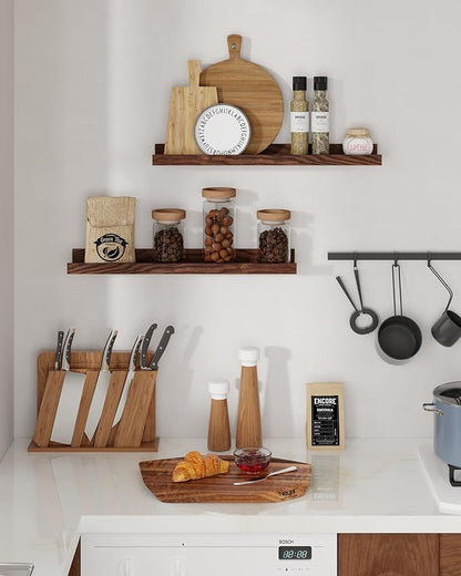 Axeman Oak Picture Ledge Shelf, 48 Inch Floating Shelves Set of 2, Solid Oak Wood Wall Shelves with Lip, Wall Decor Storage for Bedroom Living Room Bathroom Kitchen Nursery Photo Picture, Walnut
