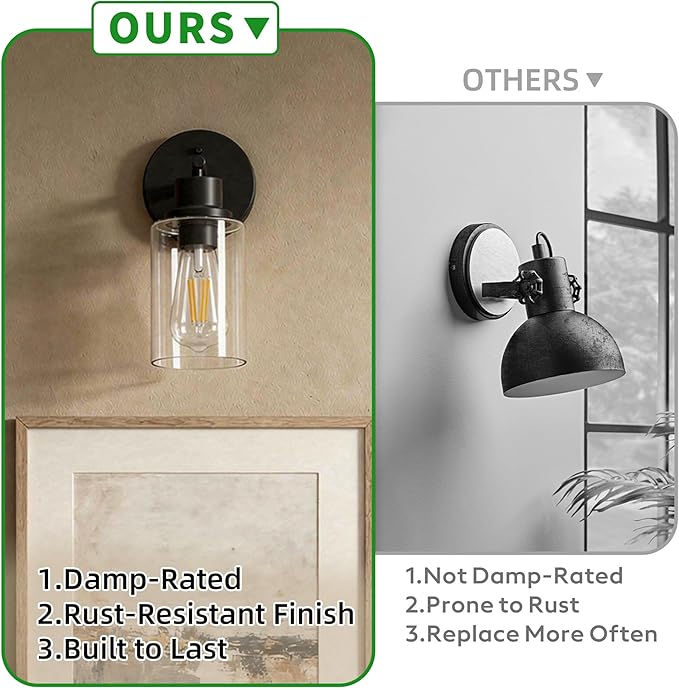 1-Light Black Bathroom Wall Sconce with Clear Glass Shade, Modern Vanity Light Fixture Over Mirror for Bathroom, Bedroom, Hallway, Living Room