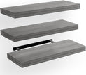 AMADA HOMEFURNISHING Floating Shelves, Wall Shelves for Bathroom/Living Room/Bedroom/Kitchen Decor, Grey Shelves with Invisible Brackets Set of 3 - AMFS07G