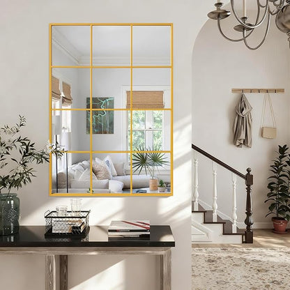 Large Rectangle Large Wall Mirror, Gold Metal Framed Mirror Golden Wall Mounted Decorative Mirrors for Living Room Bedroom Entryway 24x35 Inch Decor