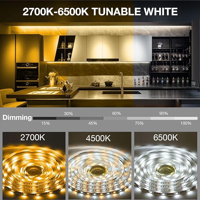 DAYBETTER Under Cabinet Lighting, 6 PCS Under Cabinet Lights, Dimmable LED Strip Lights with Remote, LED Lights for Kitchen Cabinet, Counter, Shelf, 2700K-6500K Warm to Daylight White, Timing, 20 ft