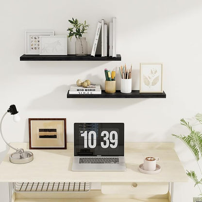 Fun Memories Floating Shelves for Wall, 30" Rustic Wood Deep Wall Mounted Shelves with Invisible Brackets for Decor & Storage, Floating Shelf for Living Room, Bathroom (Black, Set of 2)