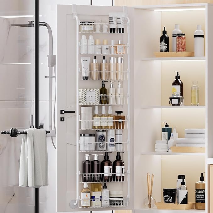 Delamu Over The Door Pantry Organizer, 8-Tier Metal Pantry Door Organization and Storage for Easy Install, Hanging Spice Rack Seasoning Shelves, Door Organizer for Kitchen, 4.65