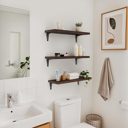 SKYSEN Floating Shelves for Wall Set of 6, 15.7in Wood Wall Shelf for Decor, Bathroom, Bedroom, Storage, Book,Kitchen, Living Room - Dark Brown(fs-40-d)