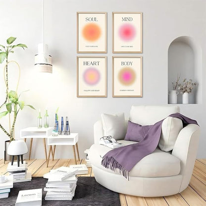 Framed 4 colorful abstract halo posters angel number positive energy inspirational language inspirational wall art bedroom girls room pink decoration living room bedroom apartment hotel The Modern Concise Style dormitory 12x16inchX4