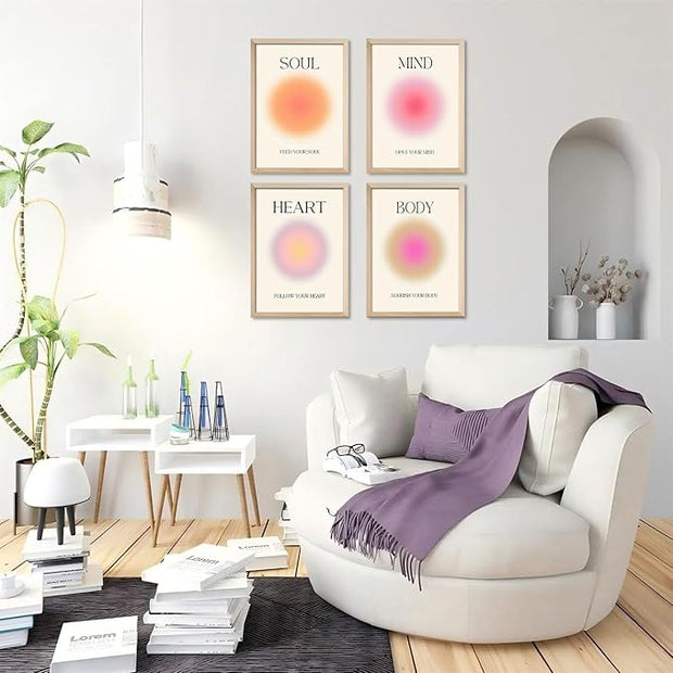 Framed 4 colorful abstract halo posters angel number positive energy inspirational language inspirational wall art bedroom girls room pink decoration living room bedroom apartment hotel The Modern Concise Style dormitory 12x16inchX4
