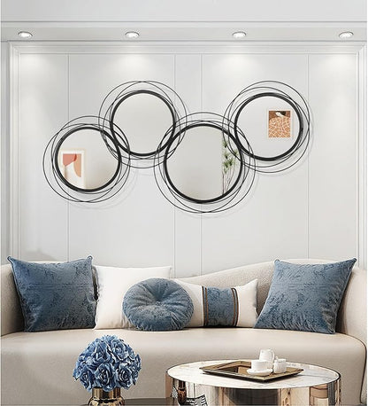 Black Wall Mirror Set, Metal Framed Round Mirror 4 Pack Circle Modern Decorative Mirrors for Living Room Bedroom Bathroom Entryway 20x40 Inch Home Decor