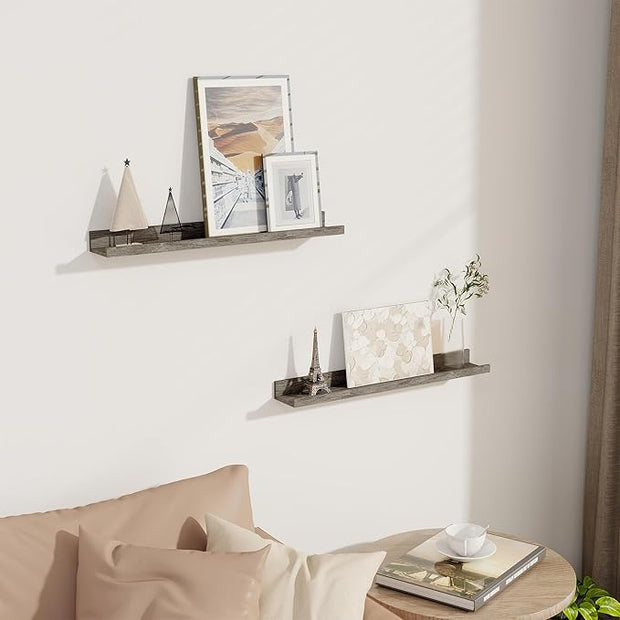 Axeman Picture Ledge Shelf | 24 Inch Floating Shelves Set of 2 | Rustic Grey Wall Shelves with Lip | Grey Picture Shelf for Wall with Ledge | Photo Ledges 24 Inch