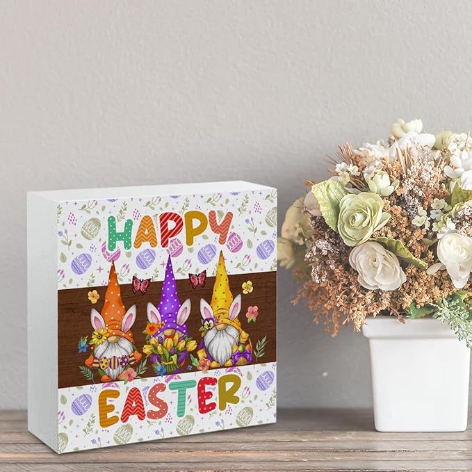 Easter Decorations Indoor Easter Party Gnomes Decorations Farmhouse Easter Gnomes Sign for Home Room Badroom Bathroom Office Table Mantle Desk Decor