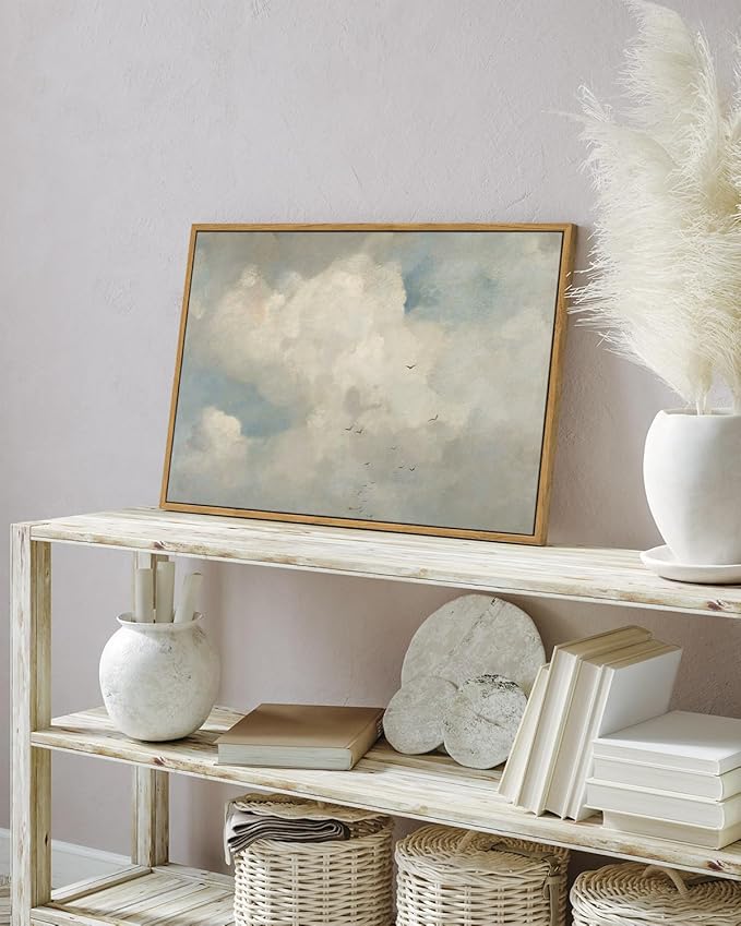 InSimSea Framed Canvas Wall Art Vintage Decor, Home Decor Classical Oil Paintings Sky Cloud Prints, Vintage Landscape Large Wall Art for Living Room Bedroom Bathroom Home Office Decor, 16