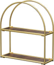 Crofy Gold Arched Frame Wall Shelf, Decorative 2 Tier Bathroom Wall Shelf with Walnut Finish Shelves and Robust Storage Capacity, 6