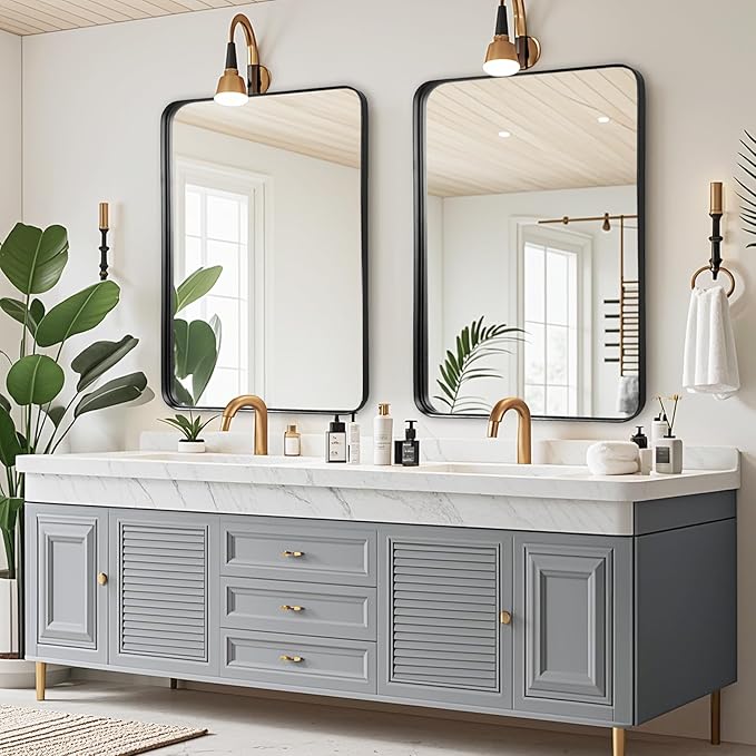 Black Wall Mirror for Bathroom - 28x36 Inch Black Vnaity Wall Mirror Over Sink, Metal Matte Framed Mirrors for Restroom Farmhouse, Hallway Home Office, Hanging Vertically or Horizontally