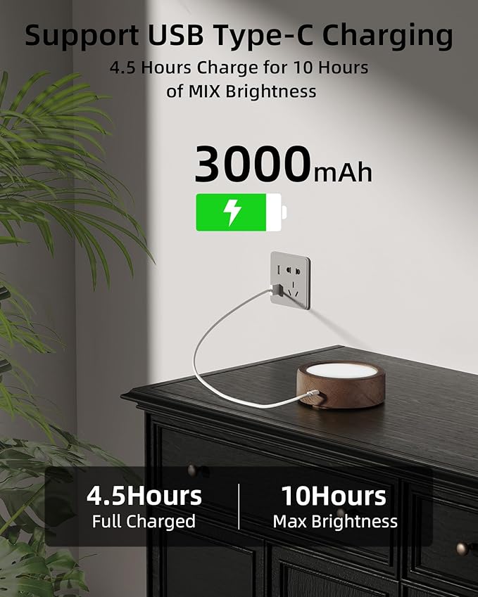 EZVALO LED Wall Mounted Light, 3000mAh Rechargeable Cordless Wall Sconce, Dimmable with Remote & Touch Control, 3 Color Temps, 360° Rotatable for Bedroom, Bedside, Reading(Walnut)