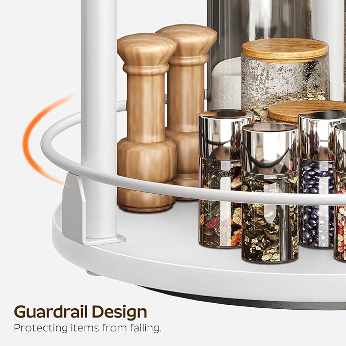 Spice Rack, Set of 2 Lazy Susan Organizer, 2-Tier Turntable Organizer For Cabinet, Compact and Versatile, for Kitchen Countertop, White SR22L2WW
