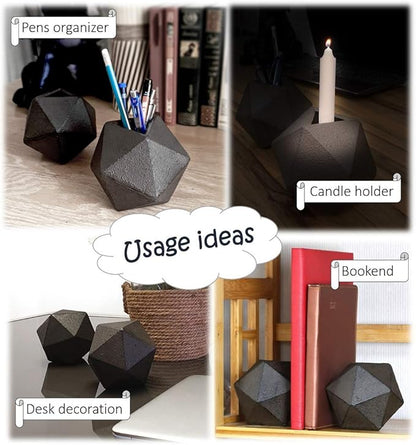 Ambipolar Geometric Decorative Ball Shaped Bookends, Modern Cast Iron Black Bookends for Office Desk, Book Shelf, Room Decor, Home Office, Book Stand or Organizer, Set of 2. Antique Black