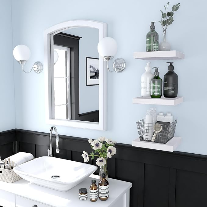 Small Floating Shelves for Wall - 9 Inch Square White Shelves for Bedroom, Living Room, Bathroom, Kitchen, Office Decor Set of 3,