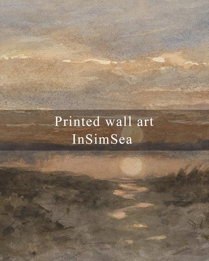 InSimSea Framed Canvas Print Art, Vintage Sunset lakeside Landscape Painting, Rustic Farmhouse Cottage Decor for Hallway Wall Floating Shelf Desk Vanity Fireplace,10x8 in, Earth Tones