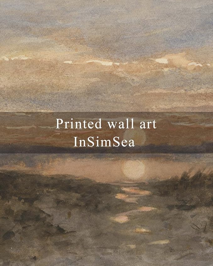 InSimSea Framed Canvas Print Art, Vintage Sunset lakeside Landscape Painting, Rustic Farmhouse Cottage Decor for Hallway Wall Floating Shelf Desk Vanity Fireplace,10x8 in, Earth Tones