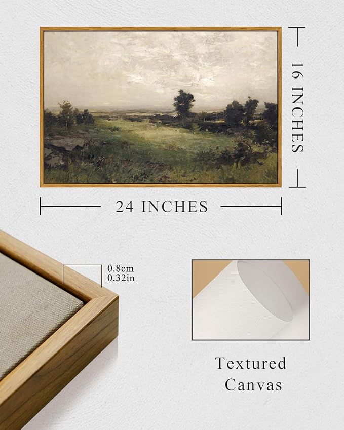 InSimSea Framed Canvas Wall Art Vintage Decor, Landscape Wall Art Room Decor, Large Classical Scenery Valley Grassland Paintings Wall Decor, Home Decor for Living Room Bedroom Office, 16