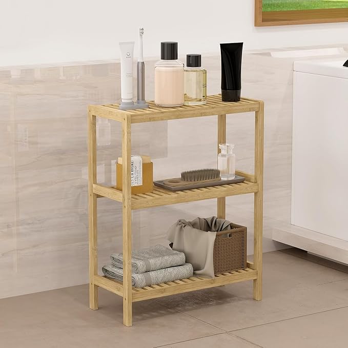 Bamboo Shelf Bathroom 3-Tier Storage Shelves Stand Rack Multifunctional Shelving for Bedroom Kitchen Living Room