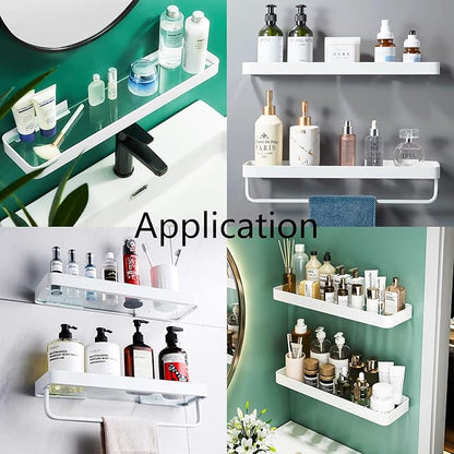 15.7" Bathroom Wall Shelf, Rust-Proof Bathroom Shelves Wall Mounted, Shower Caddy Shelves with Tempered Glass, Glass Shower Shelf for Wall Organization and Storage, White (1 Tier)