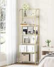 Bookcase Bookshelf, Tempered Glass Arched Bookshelf for More Storage, Slim Shelving Unit for Bedroom, Bathroom, Home Office, Steel Frame, Wide 6 Tier Gold BC22699G
